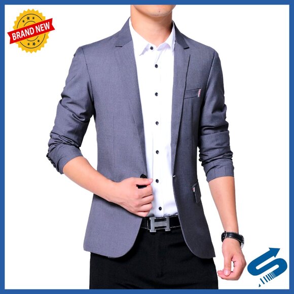 Slim Fit Casual Blazer Jacket Polyester Blend Lightweight One Button